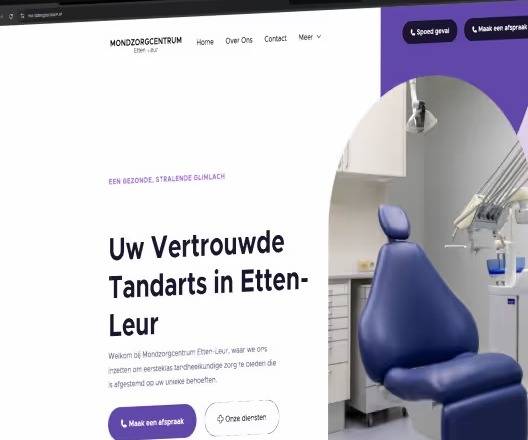 Detail van het scherm: de knoppen ‘Spoed geval’ en ‘Maak een afspraak’ staan bovenaan elke pagina.